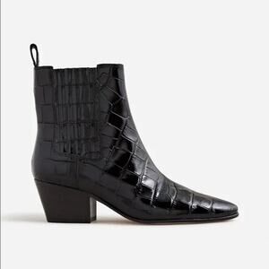 NEW J.Crew Piper Ankle Boots Black Croc-Embossed Leather Size 9.5